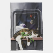 Spaceship Cat Sci-Fiかわいい キッチンタオル (縦)