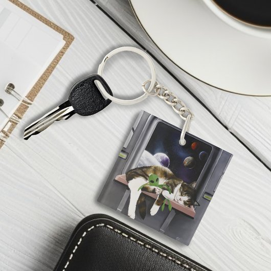 Spaceship Cat Sci-Fiかわいい キーホルダー