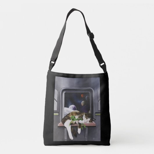 Spaceship Cat Sci-Fiかわいい クロスボディバッグ (裏面)