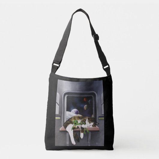 Spaceship Cat Sci-Fiかわいい クロスボディバッグ (正面)
