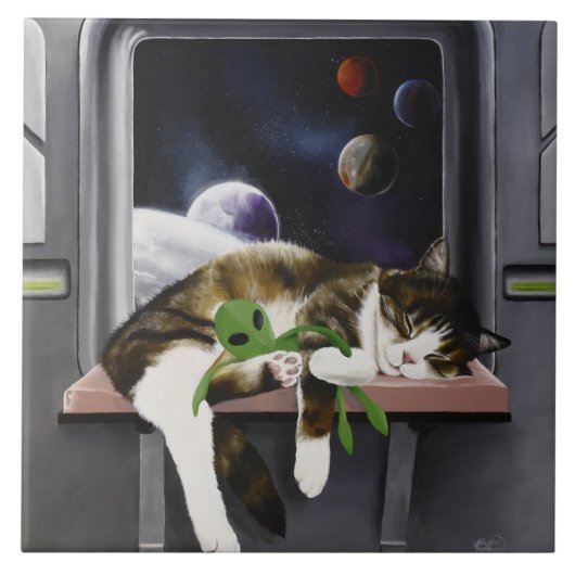Spaceship Cat Sci-Fiかわいい タイル (正面)