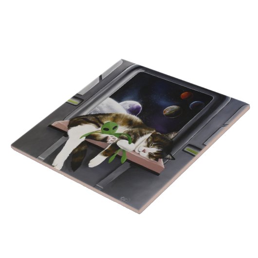 Spaceship Cat Sci-Fiかわいい タイル (側面)