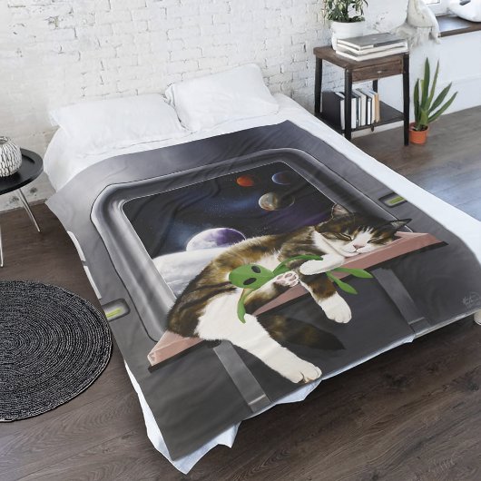 Spaceship Cat Sci-Fiかわいい フリースブランケット