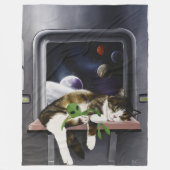 Spaceship Cat Sci-Fiかわいい フリースブランケット (正面)
