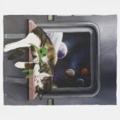 Spaceship Cat Sci-Fiかわいい フリースブランケット (正面(横))