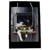 Spaceship Cat Sci-Fiかわいい ミディアムペーパーバッグ (正面)