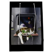 Spaceship Cat Sci-Fiかわいい ミディアムペーパーバッグ (裏面)