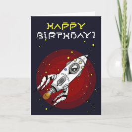Spaceship Theme Happy Birthday Card カード