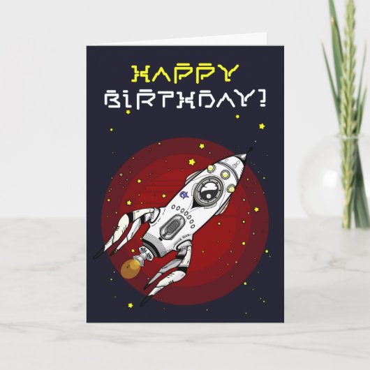 Spaceship Theme Happy Birthday Card カード (正面)