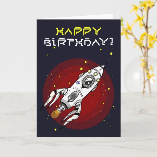 Spaceship Theme Happy Birthday Card カード (黄色い花)