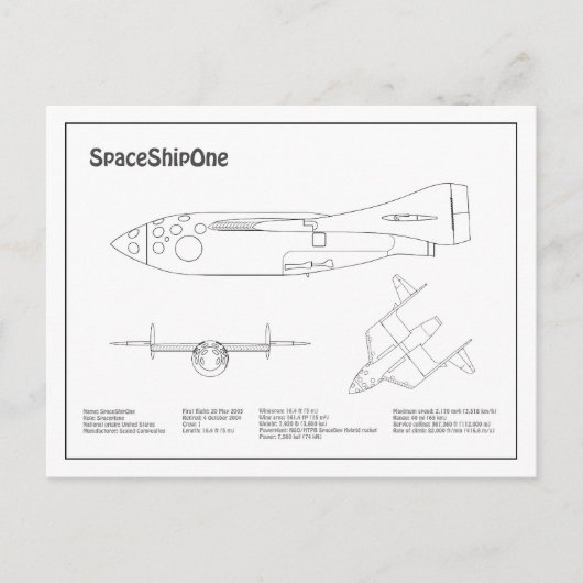 SpaceShipOne – 飛行機の設計図スケッチ計画BD ポストカード (正面)