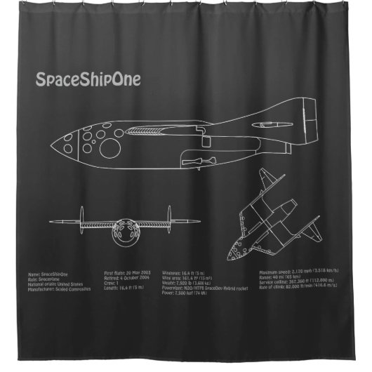 SpaceShipOne – 飛行機の設計図スケッチ計画PD シャワーカーテン (正面)