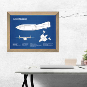 SpaceShipOne – 飛行機の設計図プランABD フォトプリント