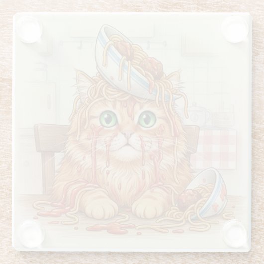 Spaghetti Kitty, Orange, Glass Coaster ガラスコースター (裏面)