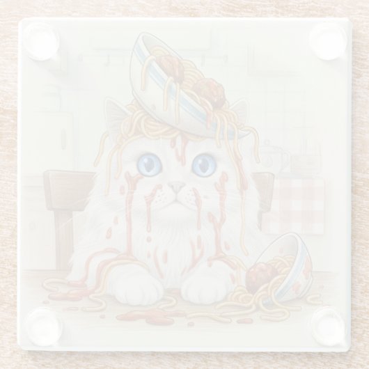 Spaghetti Kitty, White, Glass Coaster ガラスコースター (裏面)