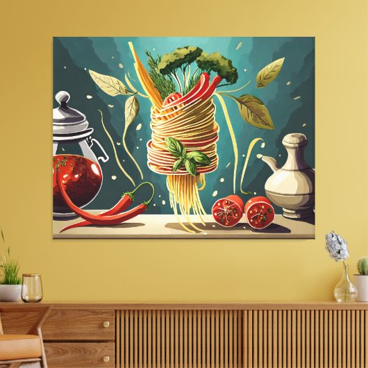 Spaghetti mit Gemüse und Kräutern Wirbel キャンバスプリント (インサイチュ (リビング))