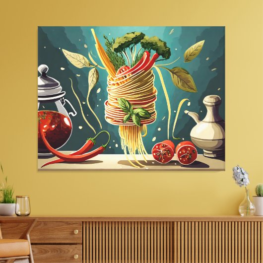 Spaghetti mit Gemüse und Kräutern Wirbel キャンバスプリント (インサイチュ (リビング))