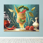 Spaghetti mit Gemüse und Kräutern Wirbel キャンバスプリント (インサイチュ (ウッドフロア))