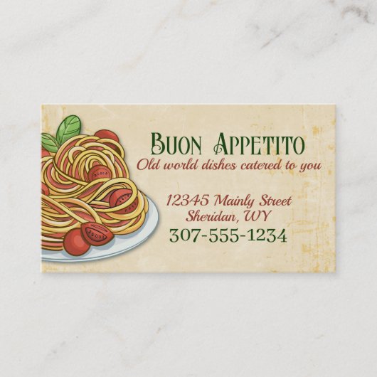 Spaghetti tomato Italian food catering chef 名刺 (正面)