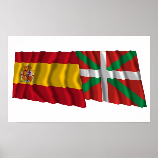 Spain and País Vasco (Euskadi Basque) waving flags ポスター (正面)