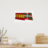 Spain and País Vasco (Euskadi Basque) waving flags ポスター (キッチン)