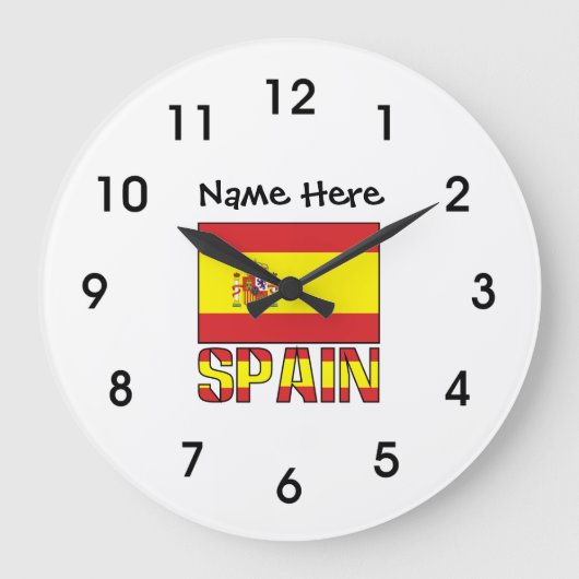 Spain and Spanish Flag with Your Name ラージ壁時計 (正面)