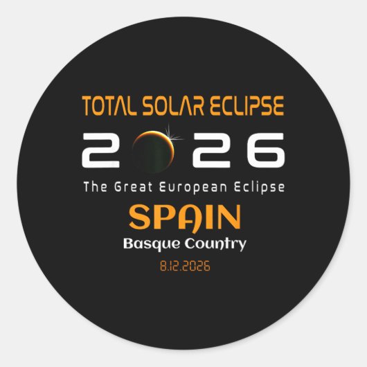 Spain Basque Country Total Solar Eclipse August ラウンドシール (正面)