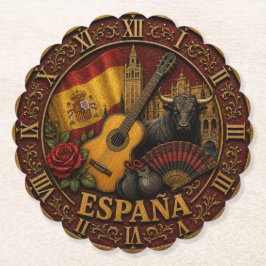 Spain Flag Spanish Bull Guitar Flamenco Vintage ペーパーコースター