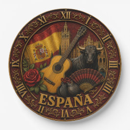 Spain Flag Spanish Bull Guitar Flamenco Vintage ペーパープレート