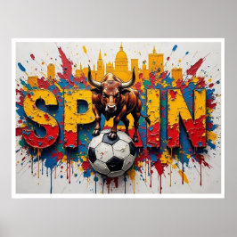 Spain Football Citiscape Oil Painting Style Art ポスター