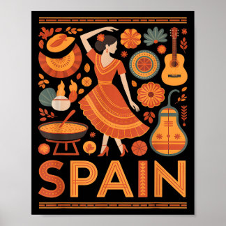 Spain funny spanish culture flamenco guitar paella ポスター