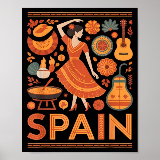 Spain funny spanish culture flamenco guitar paella ポスター (正面)