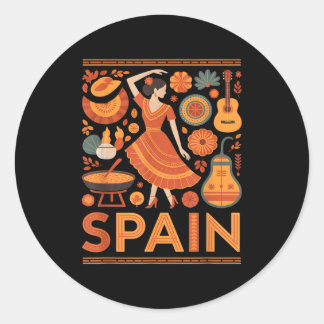 Spain funny spanish culture flamenco guitar paella ラウンドシール