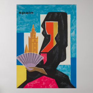 Spain, Senorita, Colorful Retro Vintage Travel ポスター