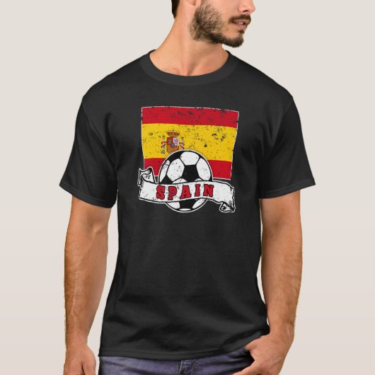 Spain SOCCER BALL AND FLAG DISTRESSED Tシャツ (正面)