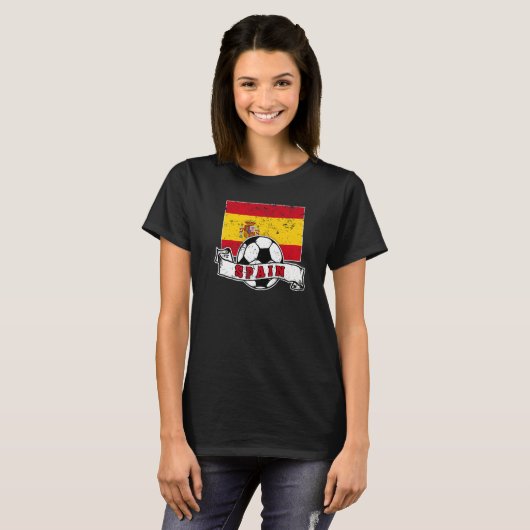 Spain SOCCER BALL AND FLAG DISTRESSED Tシャツ (正面フル)