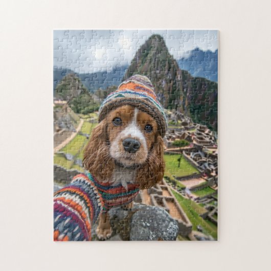 Spaniel In Sweater Machu Picchu ジグソーパズル (縦)