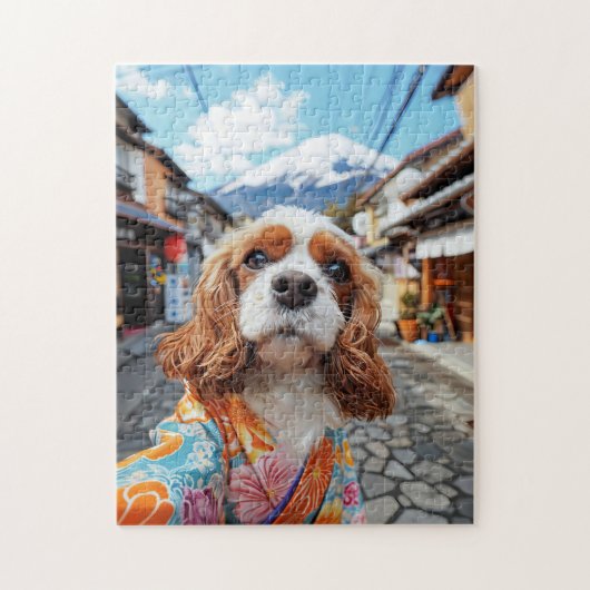 Spaniel Selfie At Mount Fuji ジグソーパズル (縦)