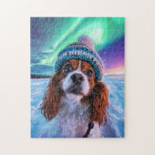 Spaniel Under Northern Lights Norway ジグソーパズル (縦)