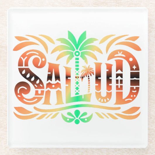 Spanien Urlaub und Feier  "SALUD" -  Prost ガラスコースター (正面)