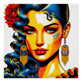 Spanische Schönheit - Pop Farben Portrait ポスター