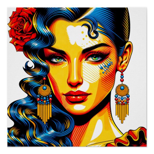 Spanische Schönheit - Pop Farben Portrait ポスター (正面)