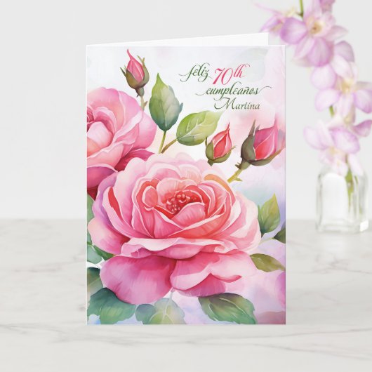 Spanish 70th Birthday Pink Roses with Name カード (蘭)