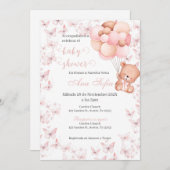 Spanish Baby Shower Invitation Pink Bear Girl 招待状 (正面/裏面)