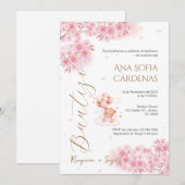 Spanish Baptism Girl invitation pink 招待状 (正面/裏面)