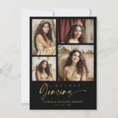 Spanish Black Trendy Quinceañera Collage 4 Photos サンキューカード (正面)