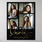 Spanish Black Trendy Quinceañera Collage 4 Photos 箔ポスター (正面)