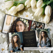 Spanish Black Trendy Quinceañera Collage 7 Photos 三つ折り招待状