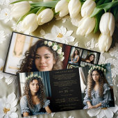 Spanish Black Trendy Quinceañera Collage 7 Photos 三つ折り招待状