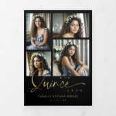 Spanish Black Trendy Quinceañera Collage 7 Photos 三つ折り招待状 (カバー)